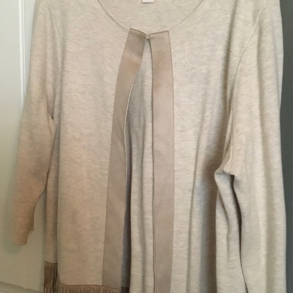 Fringed Cardigan Sweater with faux suede trim